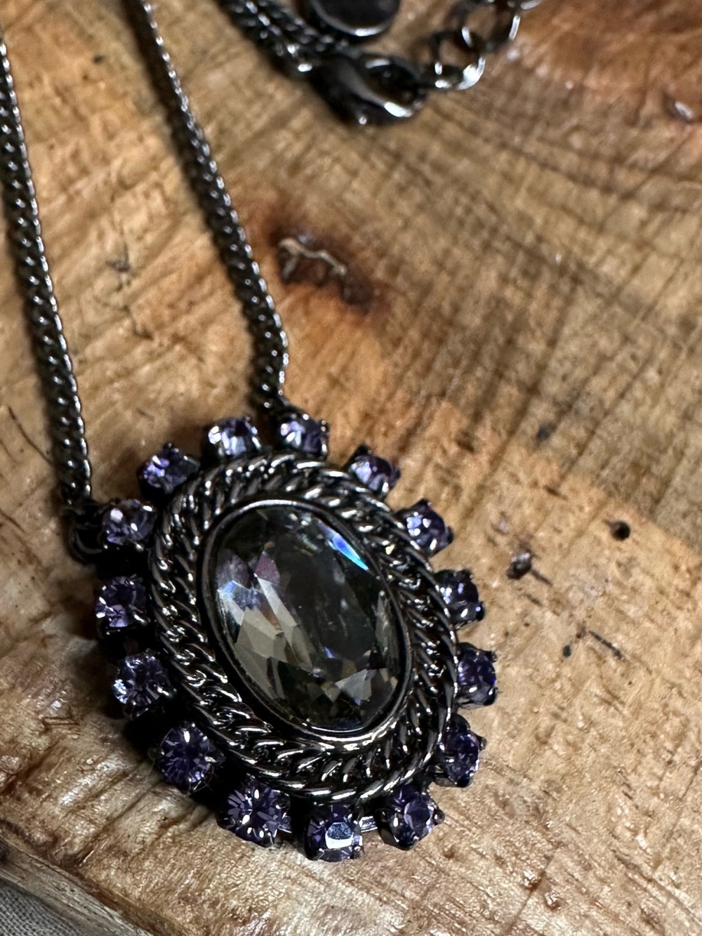 Givenchy 4G Smoky Crystal / Lavender Rhinestone Pendant Necklace